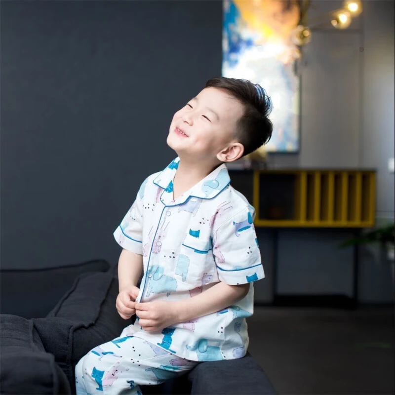 雅赞童朵双层棉纱儿童睡衣套装男女童家居服A类纯棉宝宝睡衣