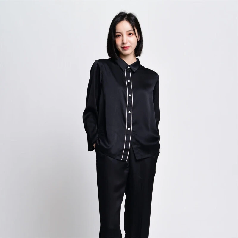 雅赞童朵奢华舒适丝滑缎面长袖长裤睡衣套装女士秋冬居家服