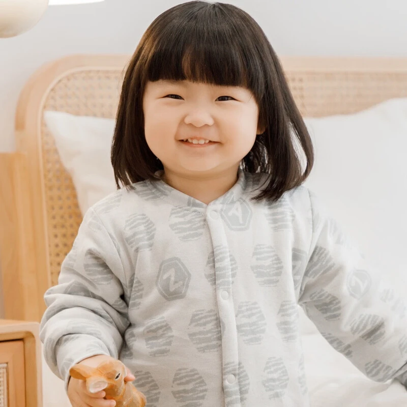 雅赞童朵秋冬季加厚夹棉男女宝宝连体衣加棉前开扣连体衣冬季外出