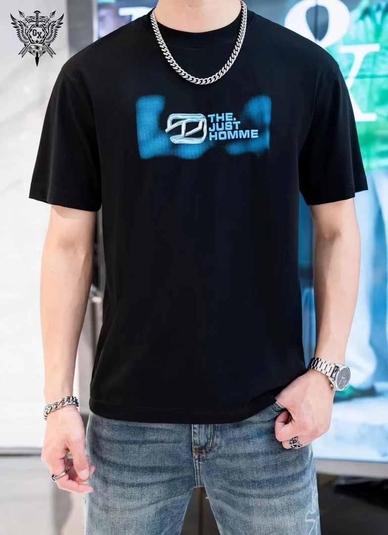 欣怡欧货2024夏季新款圆领短袖男士字母印花简单清爽休闲t恤