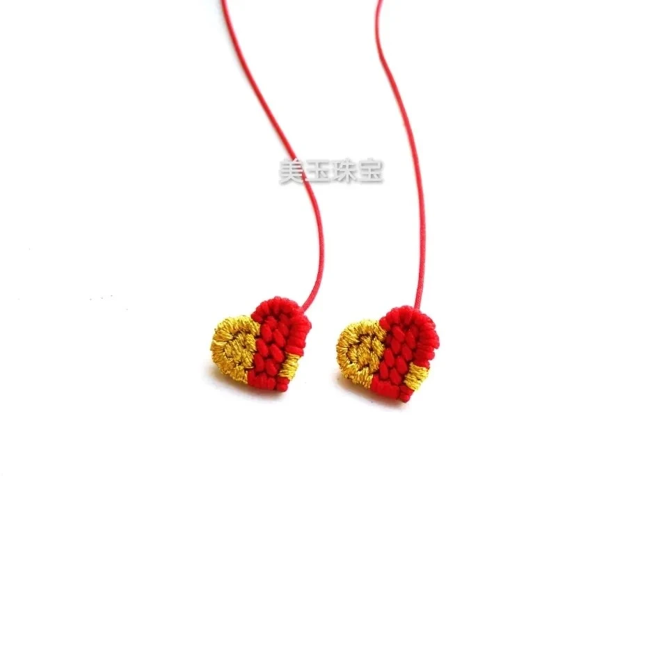 非金属布艺耳饰 绳编耳线红色桃心爱心耳绳手工编织放过敏养耳朵
