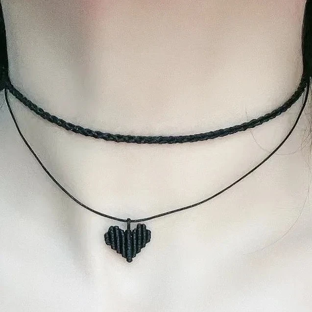 非金属布艺项链 黑色锁骨链项链爱心形桃心简约短款时尚百搭个性