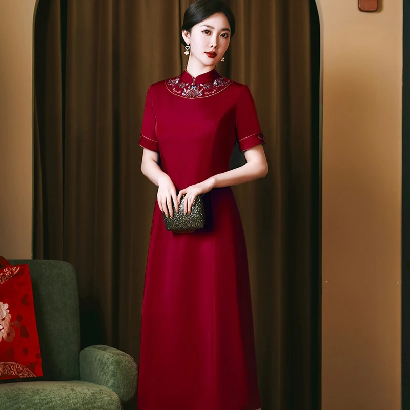 红黛【云裳】富贵夫人 中式旗袍连衣裙气质长款减龄高贵婚礼服国风