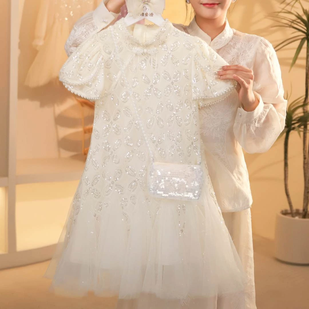 女童连衣裙2024夏季新中式亮片时尚优雅网纱连衣裙T4230001067