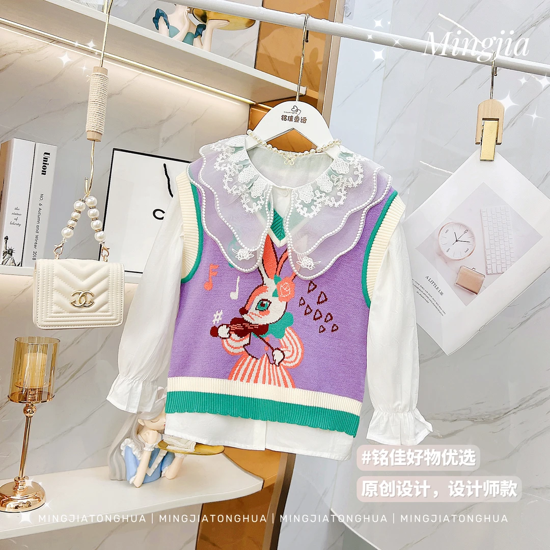 女童套装春装2024春季新款中大童洋气童装小女孩马甲两件套ZH547