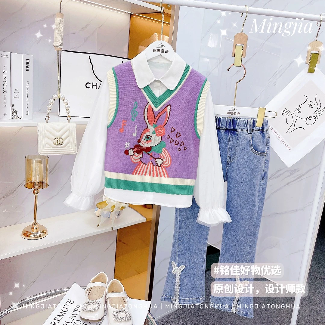 女童套装2025秋季新款儿童童装针织背心洋气时髦网红三件套ZH558