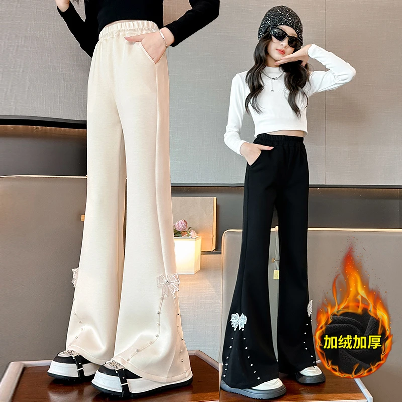 女童裤子2024秋冬新款中大童加绒加厚长裤小女孩喇叭裤4512003349