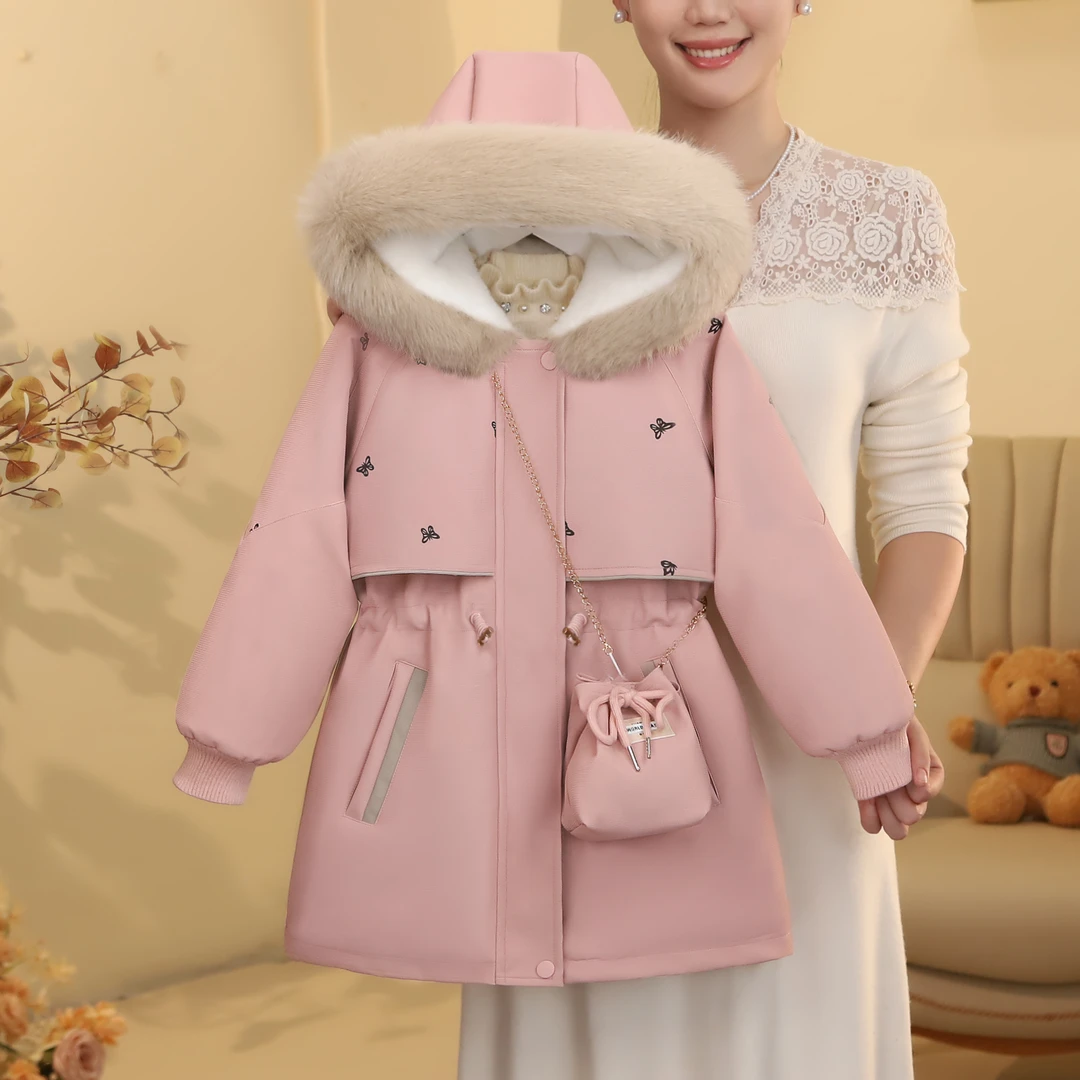 女童派克服2024冬季加绒加厚收腰显瘦连帽皮派克外套4530007249