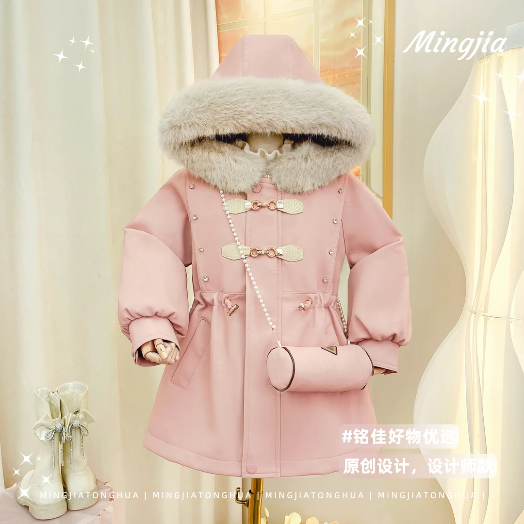 女童派克服2024冬季气质女孩盘扣设计大毛领收腰外套T3530007039