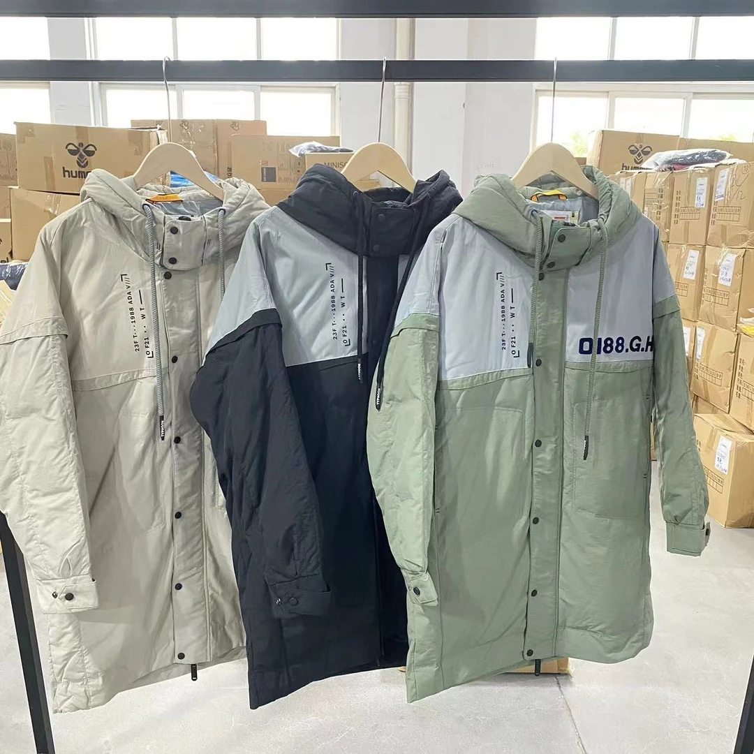 【什么都有】929(109)中性款潮款拼接连帽长款羽绒服保暖运动防风
