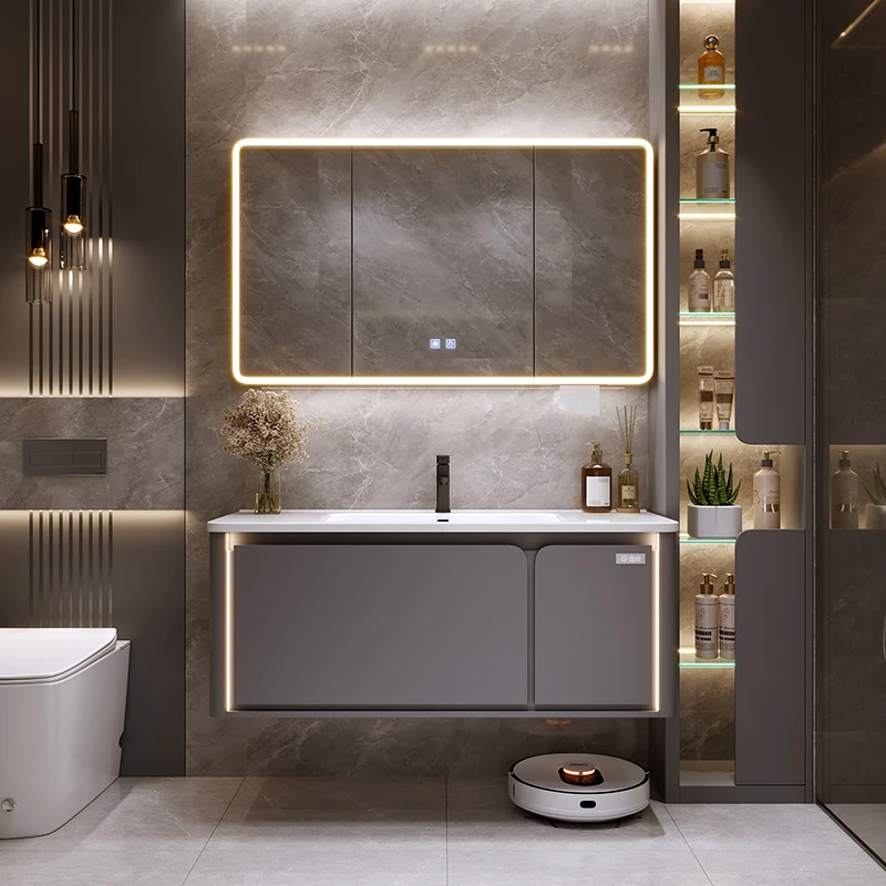 【金牌厨柜】北欧现代风松弛感陶瓷盆实木烤漆浴室柜圆角防水防潮