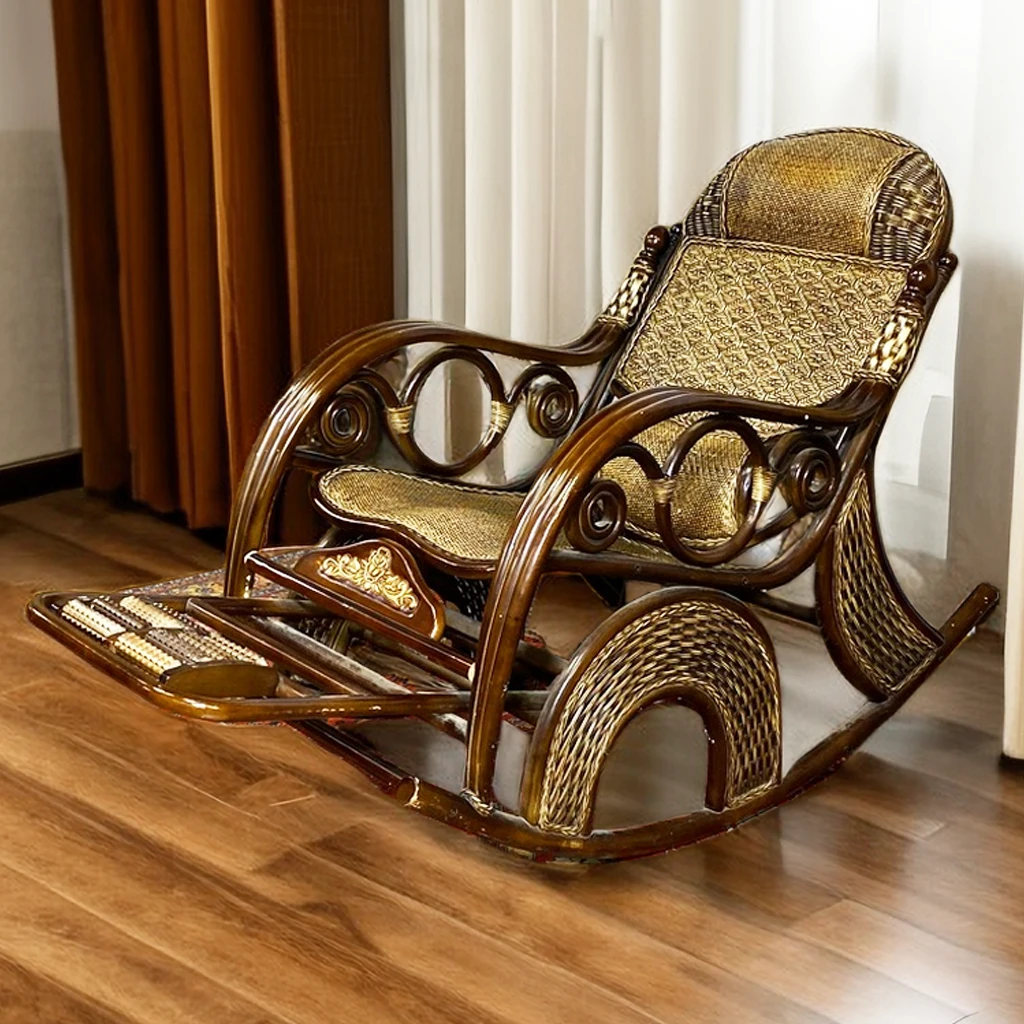 真藤摇椅进口印尼藤条手工藤编躺椅阳台家用客厅午睡椅藤条椅单人