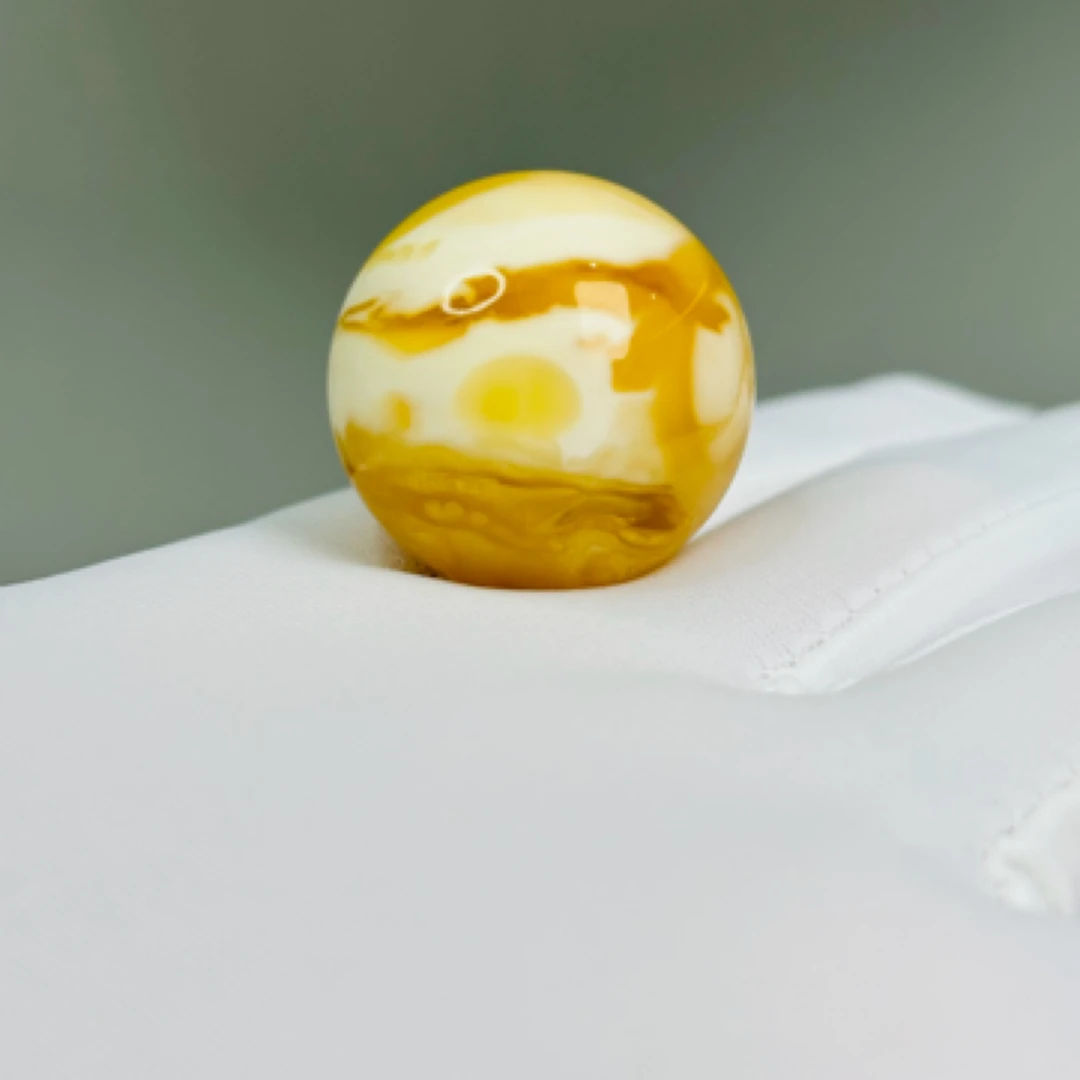 【 琥珀精灵 金·白·金白花】23.4mm7.15g天然俄料蜜蜡圆珠单珠