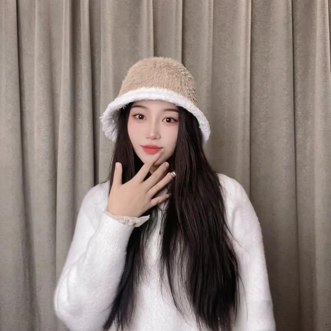 拼接色桶帽网红帽子百搭编织保暖秋冬气质百搭女士加绒桶韩版撞色