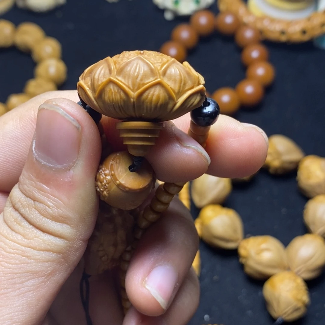 【闪购商品】橄榄核核雕张*宝莲花三通*2
