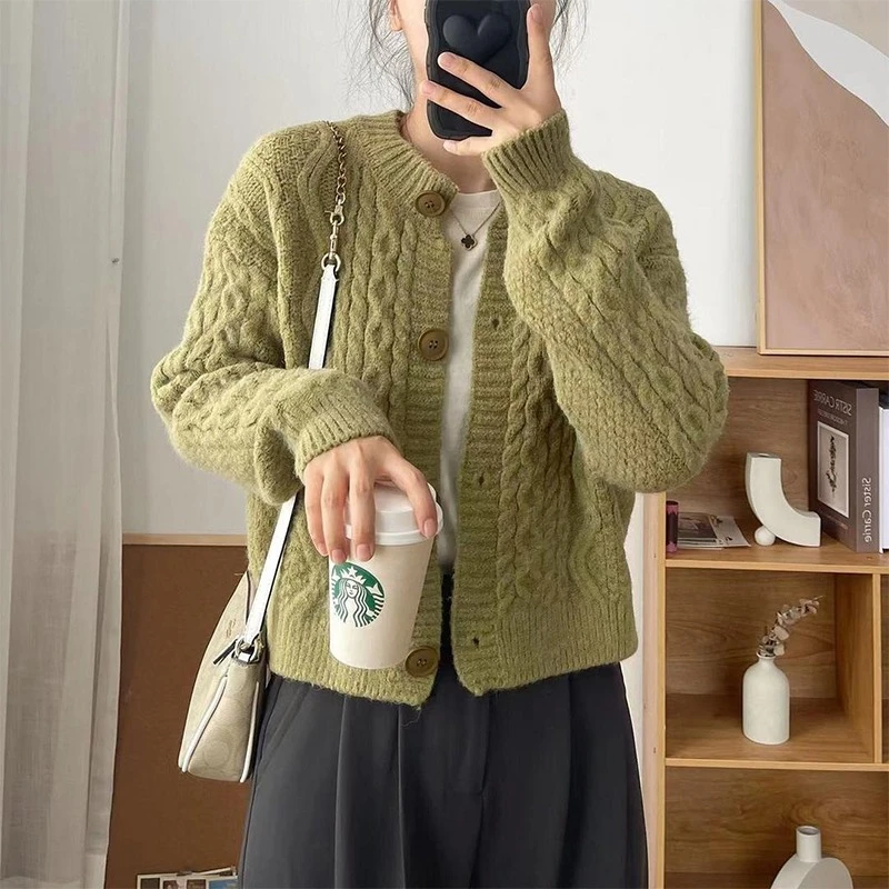 5002气质百搭毛衣针织开衫女新款外搭洋气小个子上衣针织纯色显瘦