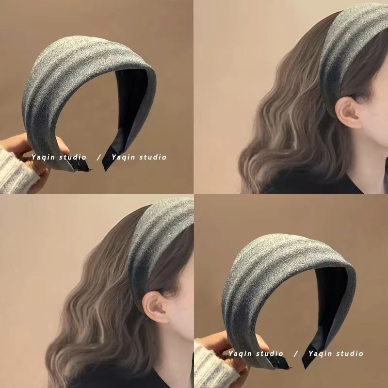 灰色绒面！针织宽边秋冬发箍！2024新款发卡超宽发带发卡头饰发饰