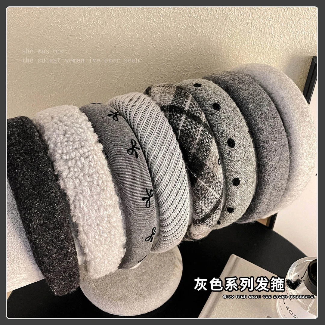 灰色蝴蝶结发箍女高级感洗脸防滑压发头箍韩版海绵高颅顶发捆头饰