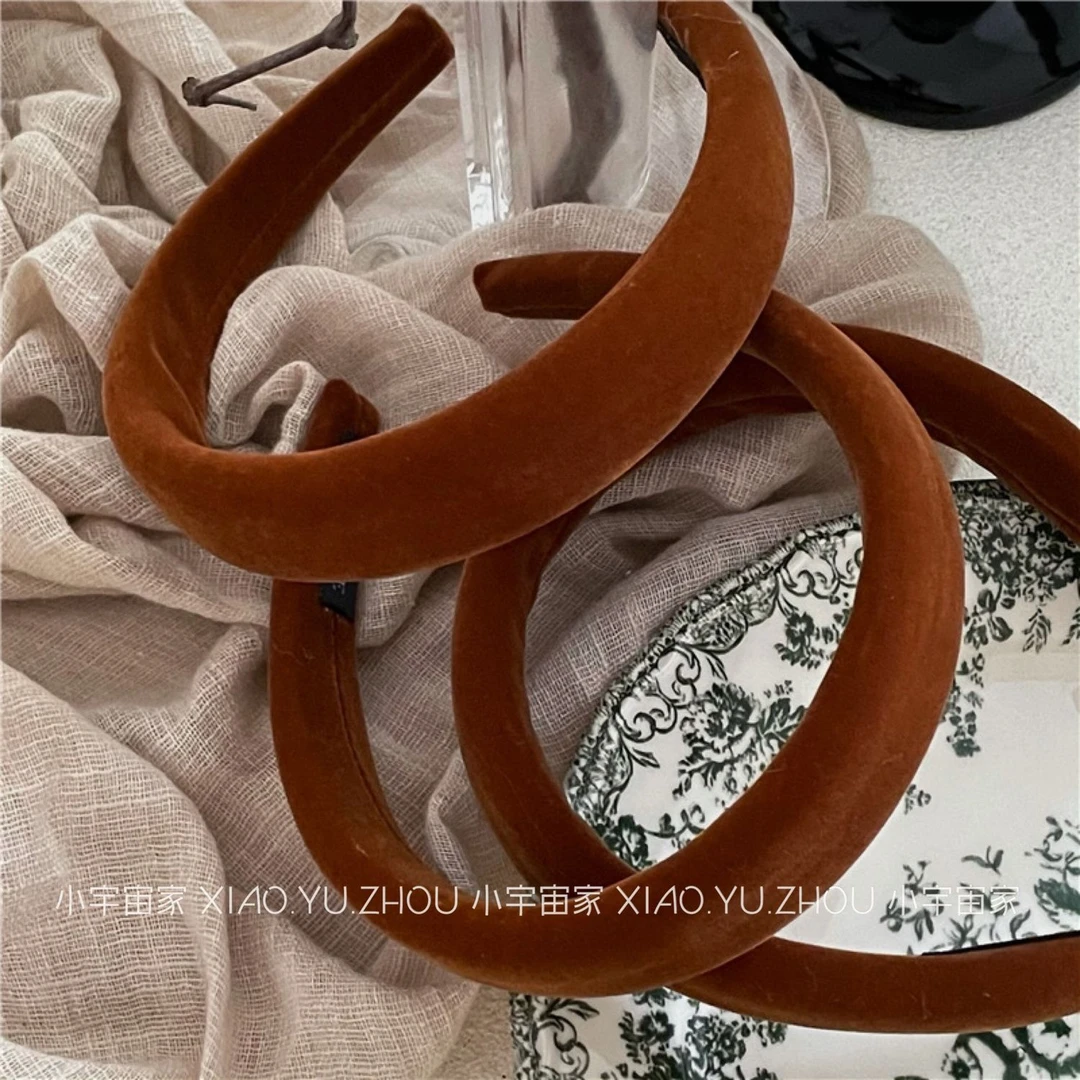 焦糖丝绒巨显白熟南瓜发箍秋冬棕咖色头箍高颅顶发卡海绵加厚压发