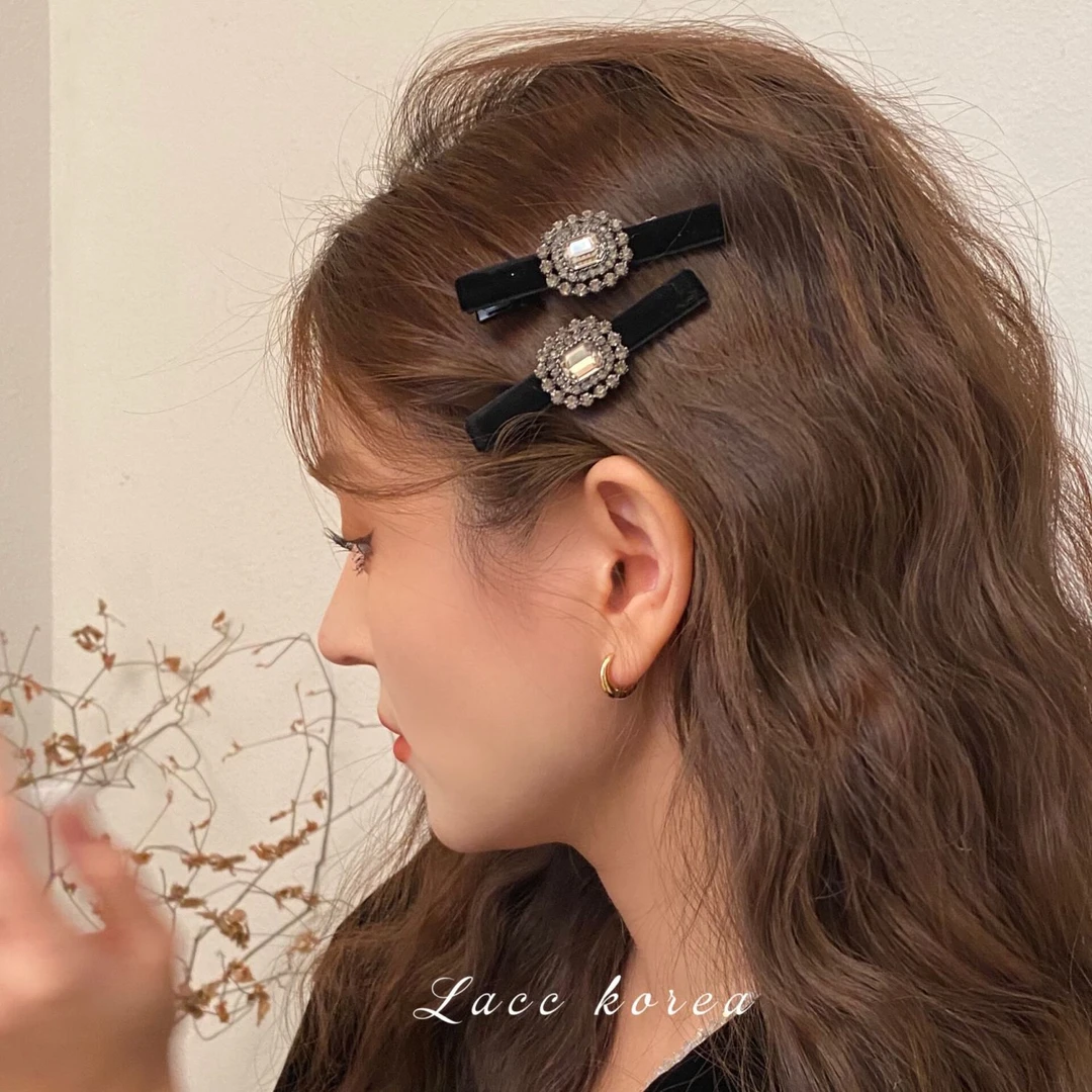 【新品】黑色发夹女高端锆石刘海侧边一字夹复古发卡侧夹半扎发发夹