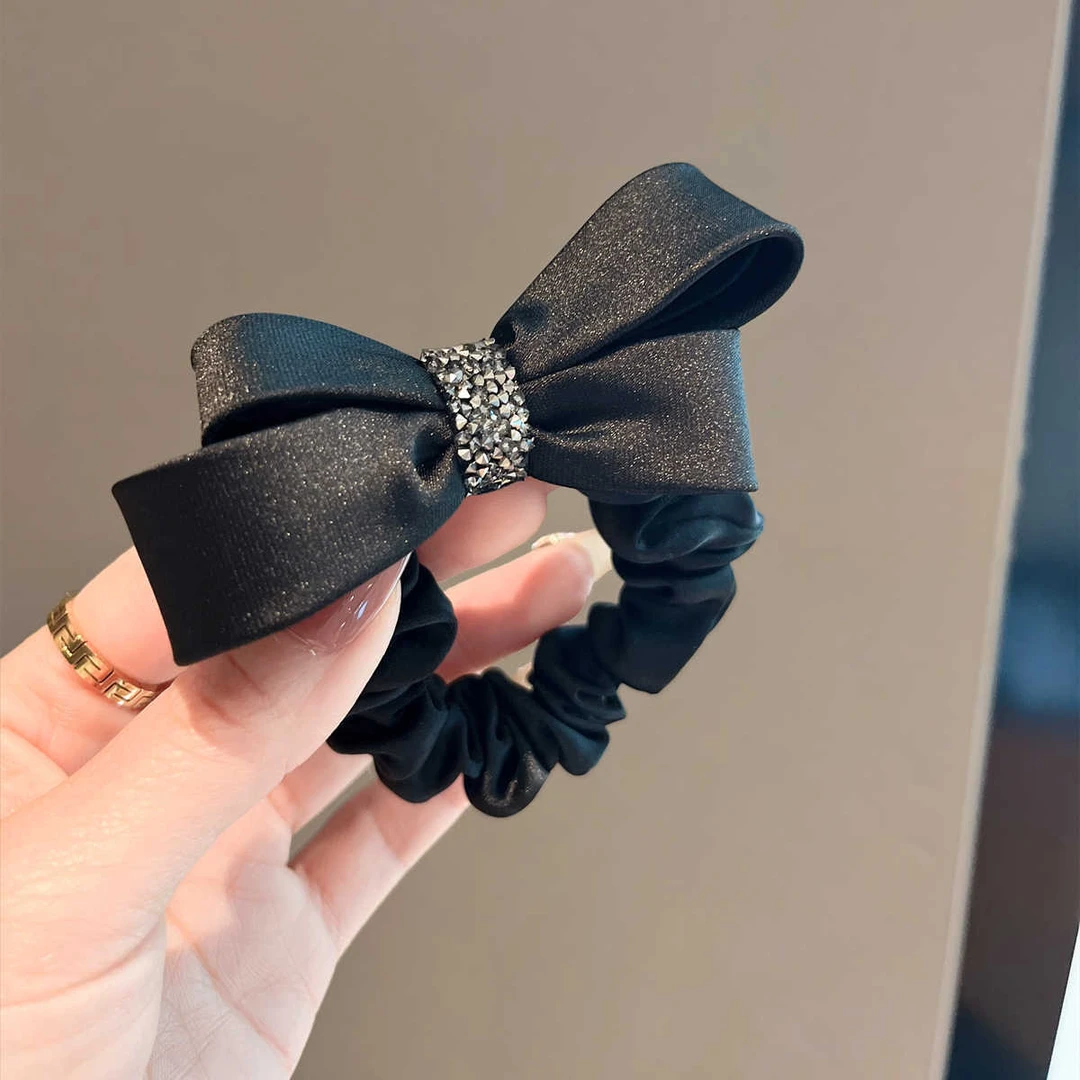 高级感气质轻奢缎面蝴蝶结带钻皮筋发绳扎马尾发圈发饰基础款皮圈