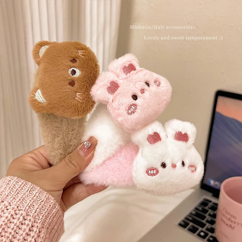 卡通毛绒小兔子发夹女大号bb夹可爱发卡侧边刘海夹2023年新款头饰