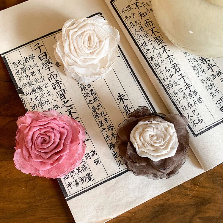 氛围之神~新中式手工玫瑰发夹头饰2024新款花朵抓夹女高级感发抓