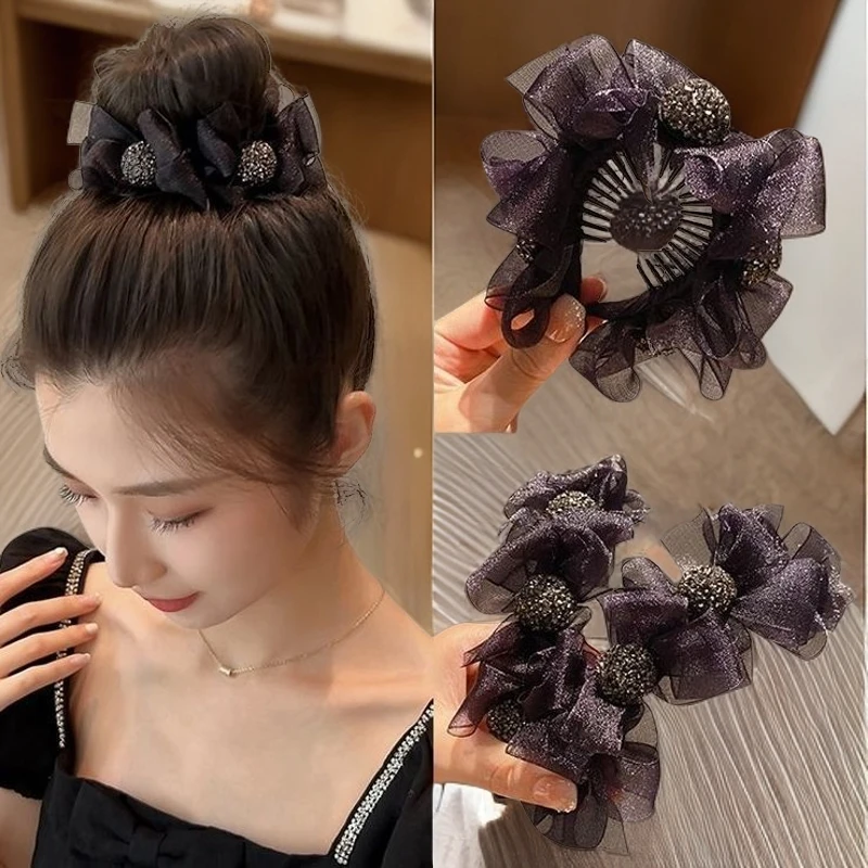 蝴蝶结抓丸子头盘发神器网红大号小抓夹气质时尚百搭黑色简约ins