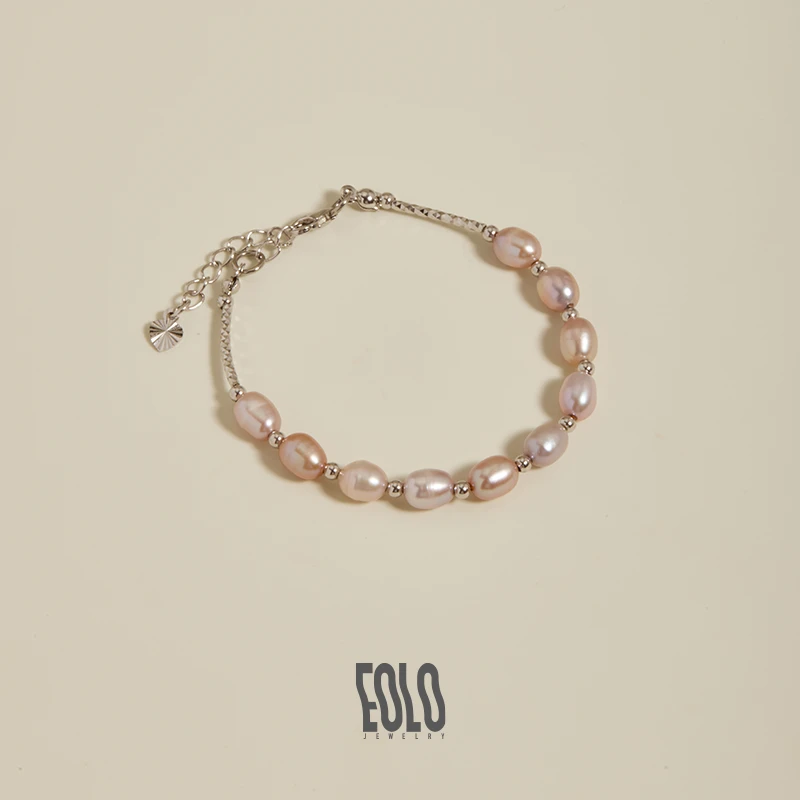 EOLO梦幻紫粉珍珠手链 女925银淡水珍珠渐变气质简约百搭设计款