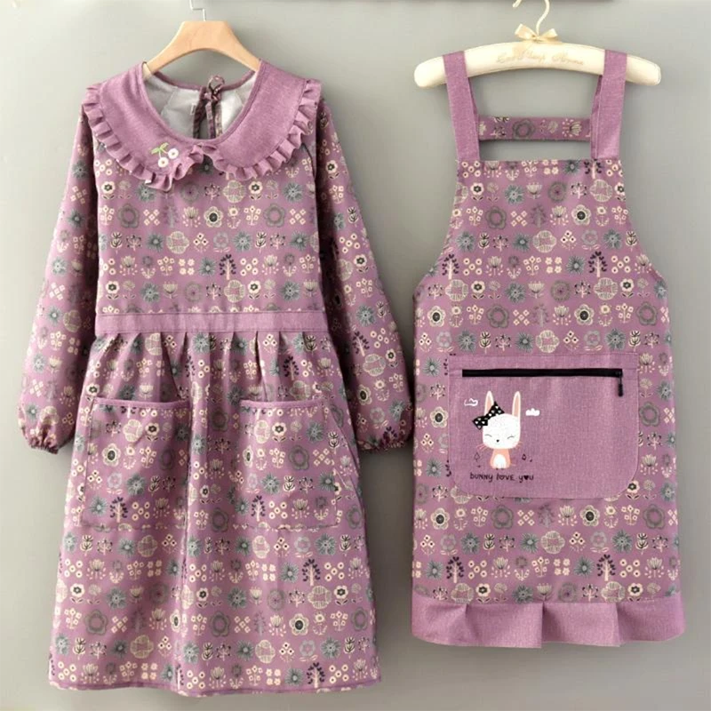 加厚帆布围裙厨房专用防油污长袖罩衣成人女款上班干活耐磨工作服