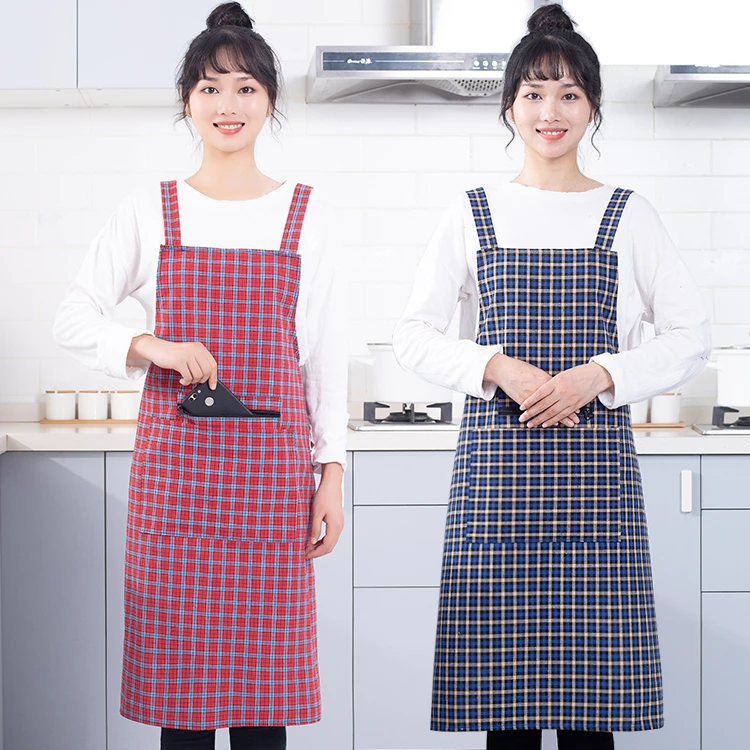 纯棉围裙男女新款家用厨房专用防油污棉布围腰透气工作服成人罩衣