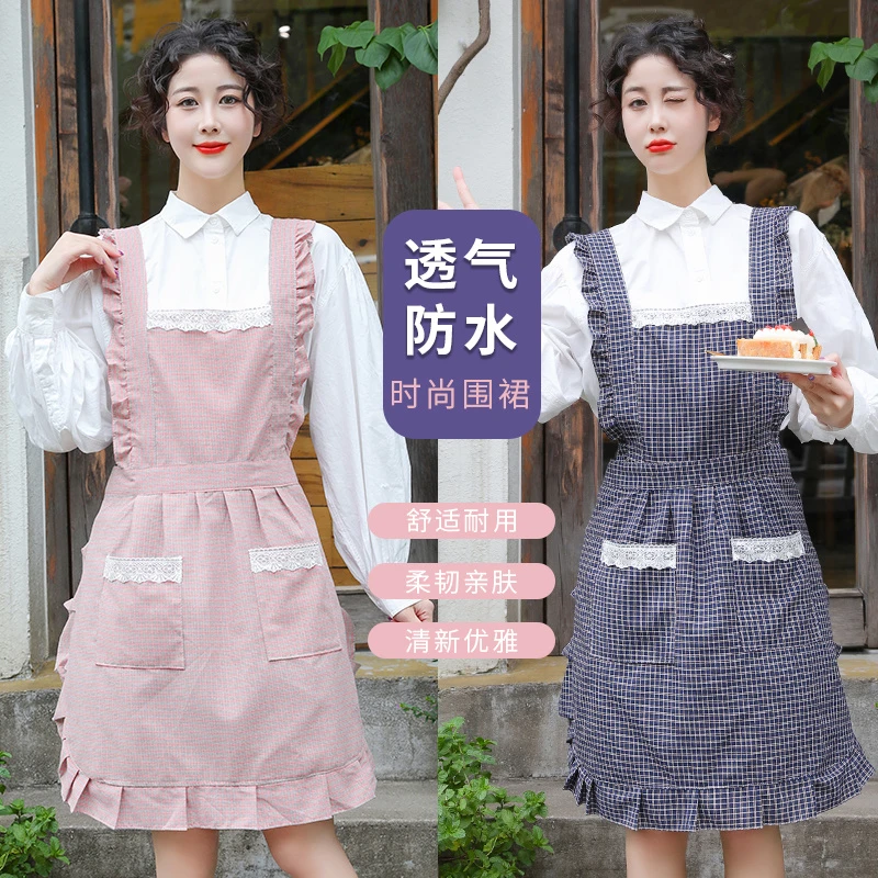 纯棉围裙防水防油家用厨房专用罩衣做饭上班工作服防污时尚围腰