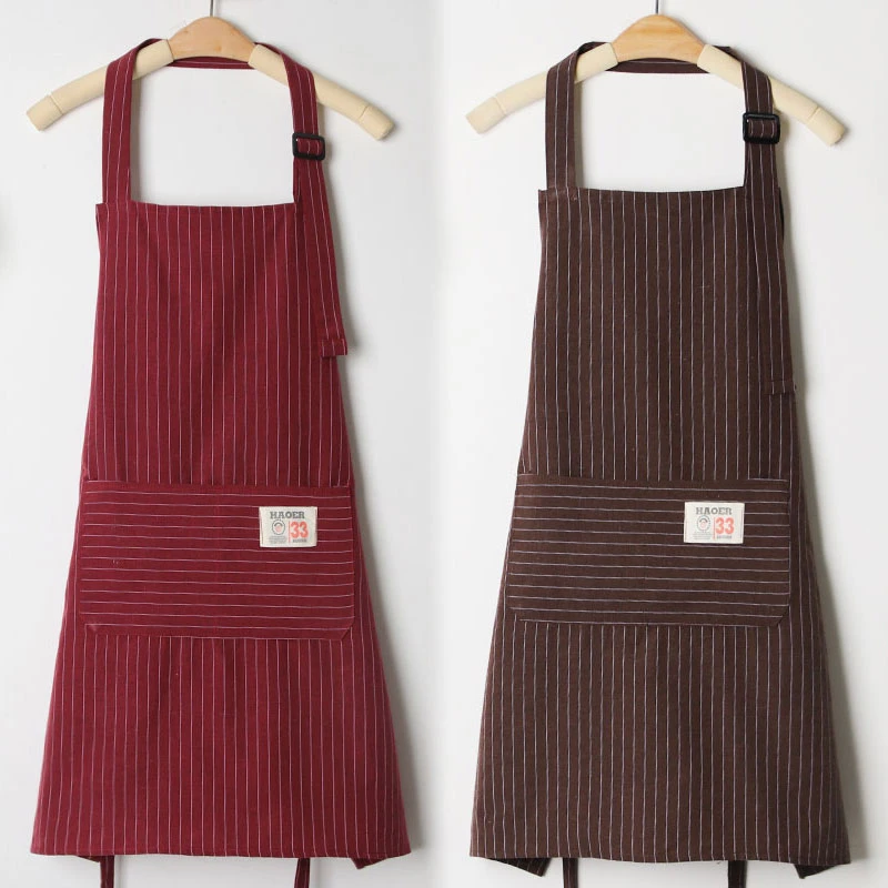 纯棉围裙夏季薄透气女厨房专用家务防油围腰2023款棉布上班工作服