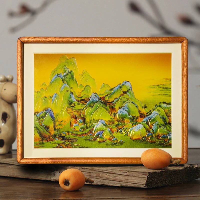铜艺世家千里江山铜雕画桌面摆件中式现代山水装饰画客厅家居摆台