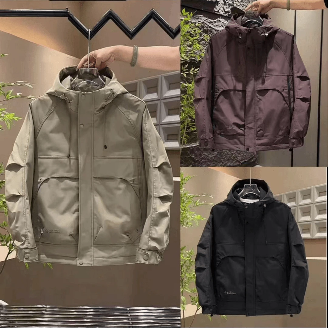 2024男士秋冬新款时尚潮流简约百搭休闲户外连帽二棉外套