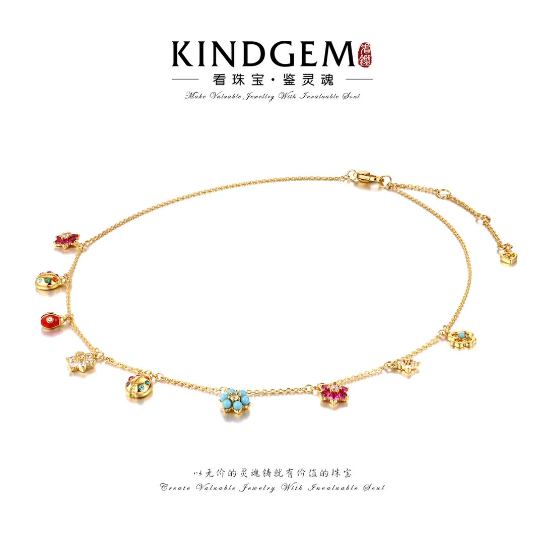 铜合金项链 时尚高级感金色花花镶嵌项链（50cm） C-30217