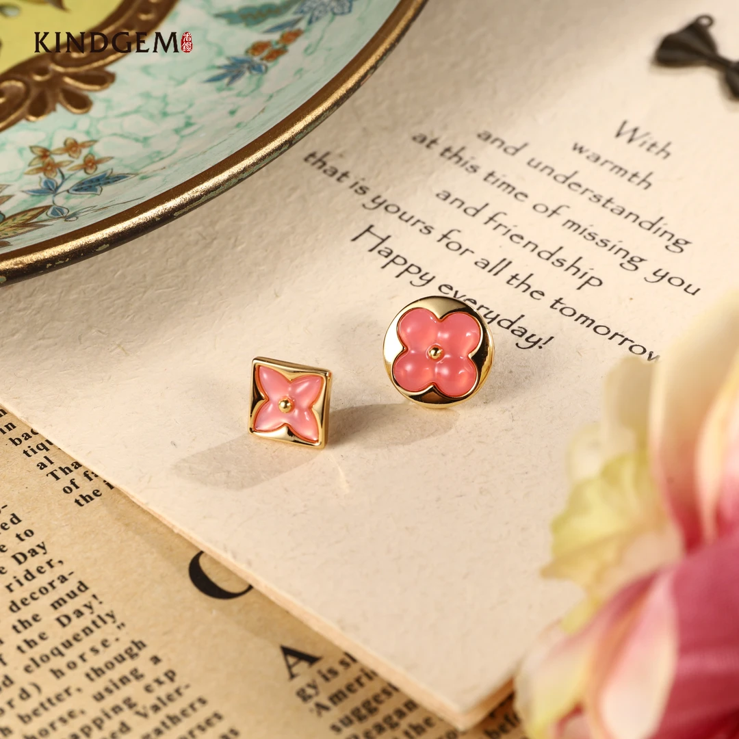 铜合金贝壳耳饰 粉色四叶草AB款小众个性时尚百搭耳饰耳钉C-29336