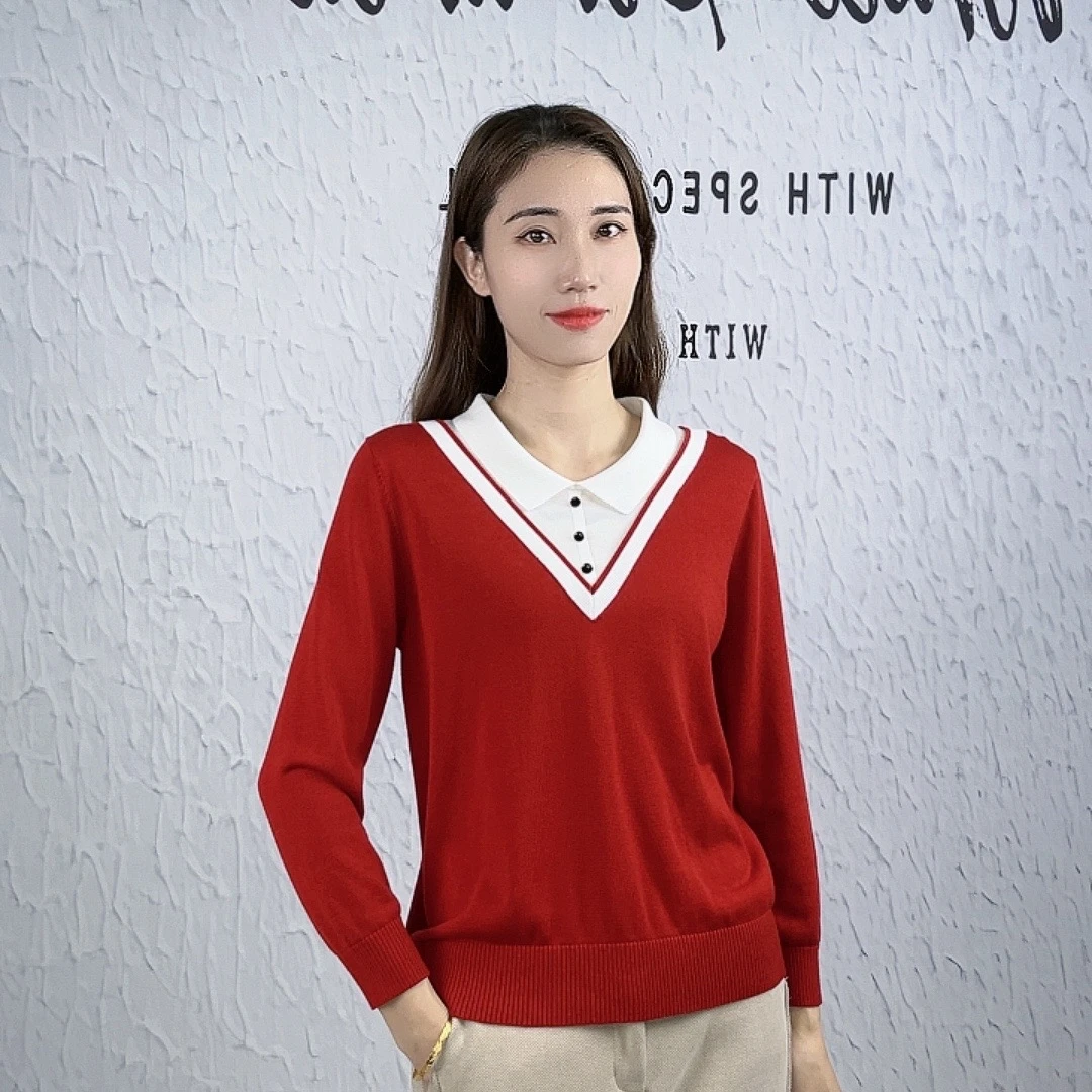 百搭时尚洋气显瘦翻领套头莱塞儿天丝长袖26