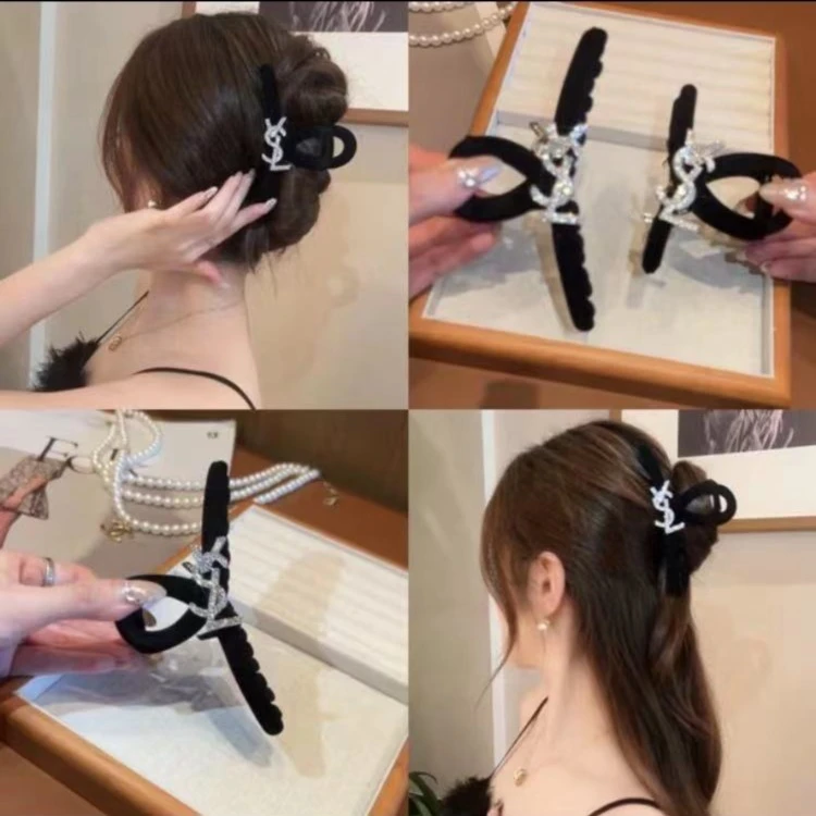 闪钻抓夹女后脑勺鲨鱼夹黑色丝绒复古法式发饰 2007/2008