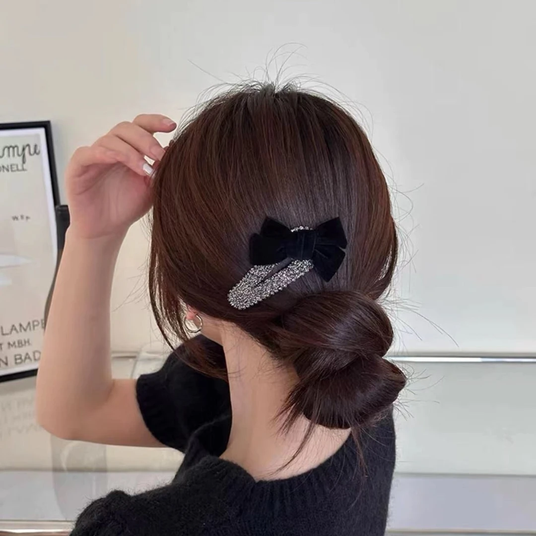 法式甜美复古轻奢水钻丝绒蝴蝶结发夹BB夹 2025/3030