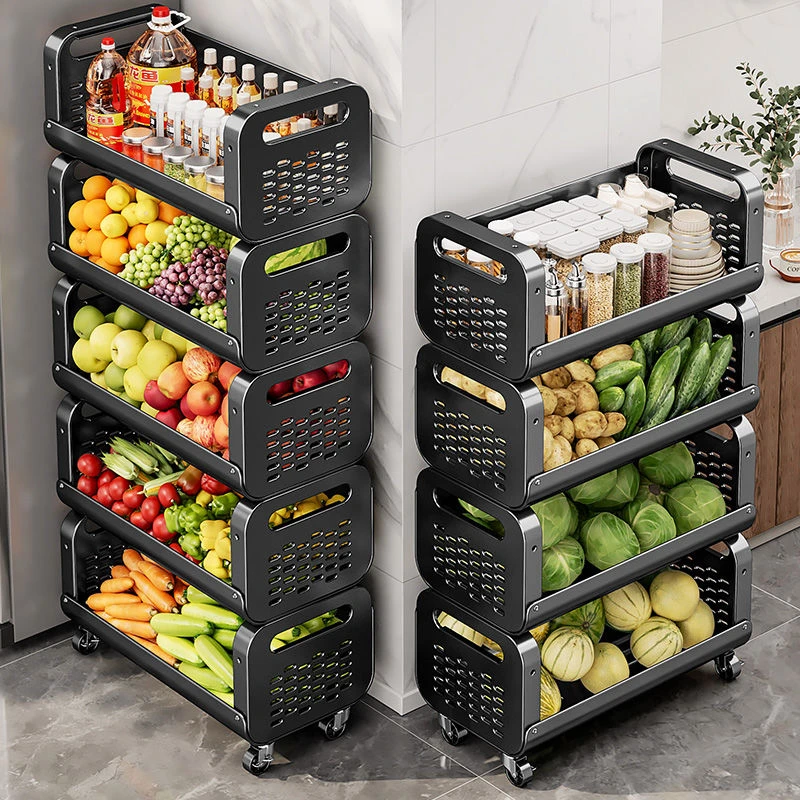 厨房置物架多功能落地放菜可移动小推车家用果蔬菜篮子多层收纳架