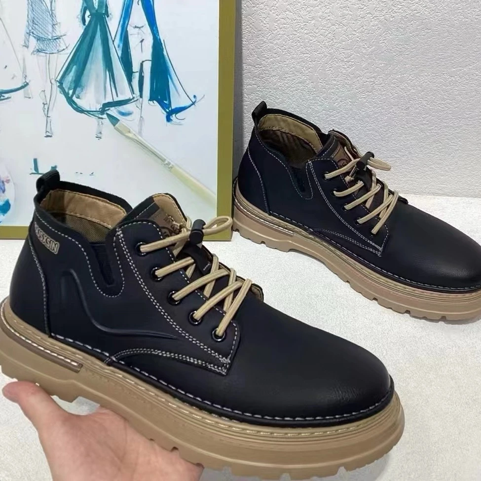 高帮鞋男鞋新款秋季高帮复古英伦风工装休闲鞋75385