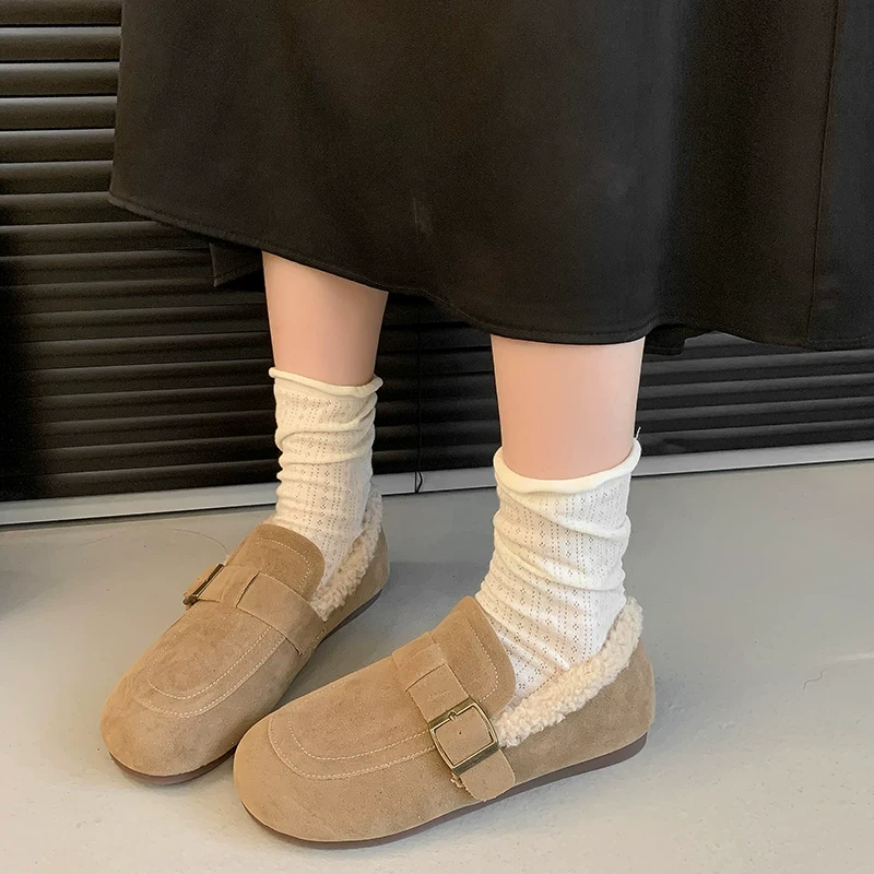 复古圆头平底秋冬季新款一脚蹬保暖豆豆鞋577-2