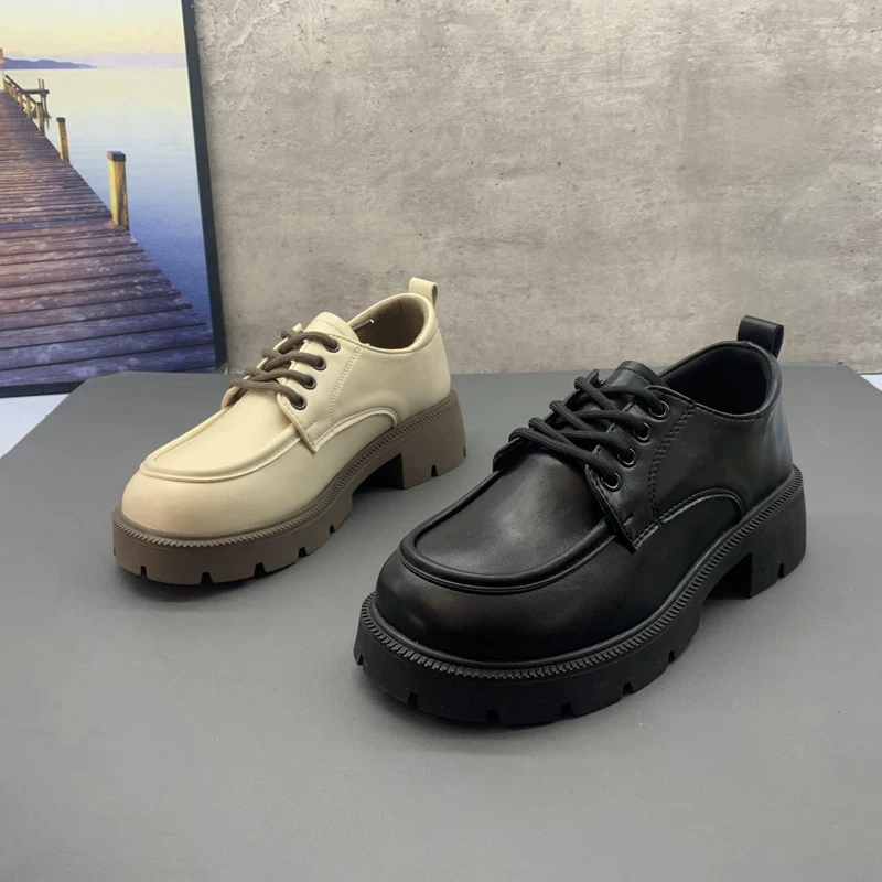 秋季新款深口系带英伦风粗跟小皮鞋舒适乐福鞋2918