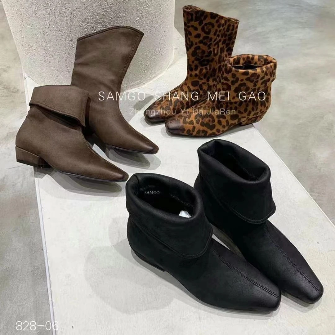 秋冬新款韩版通勤瘦瘦简约粗跟裸靴短靴828-06(不加绒)