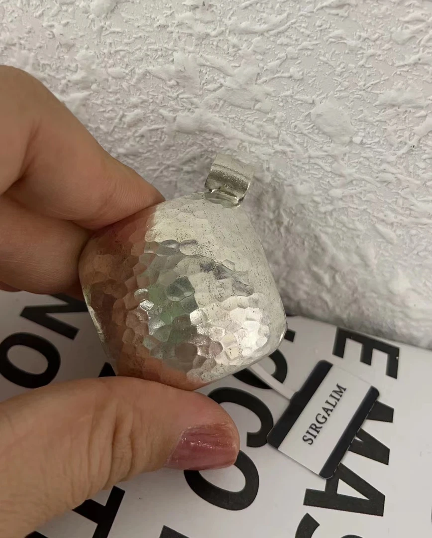 925银银制品 925银吊坠  SIRGALIM  银菱形敲打面重工吊坠