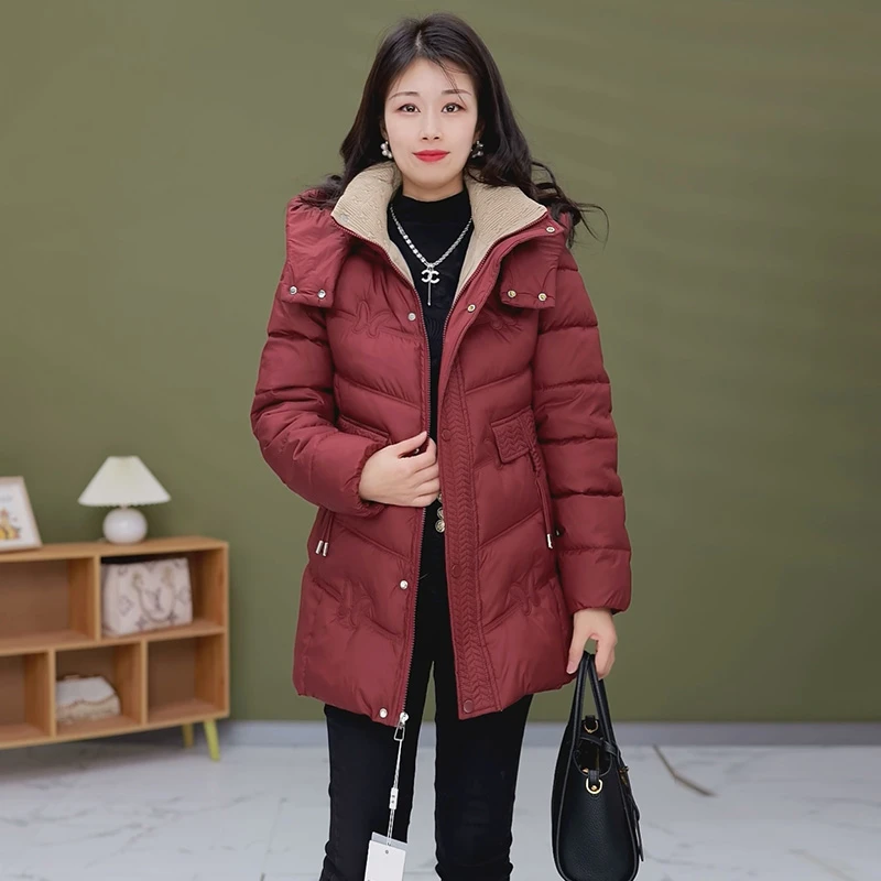 W208新品中长款棉衣女时尚休闲棉服时尚外套显瘦加厚保暖妈妈棉服