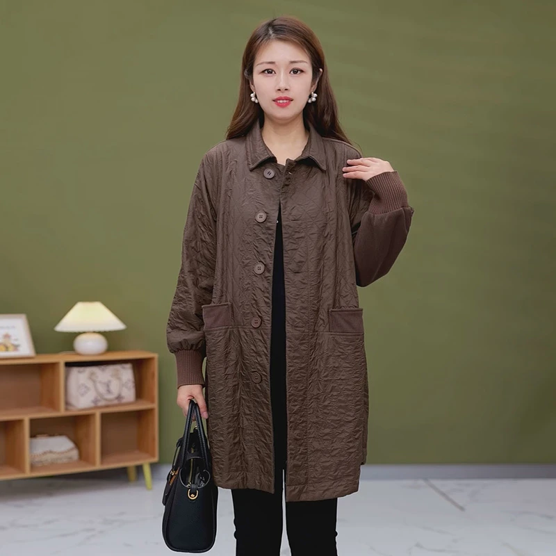 W002新款轻奢高端女装风衣外套高档减龄显瘦中年大码外套妈妈装