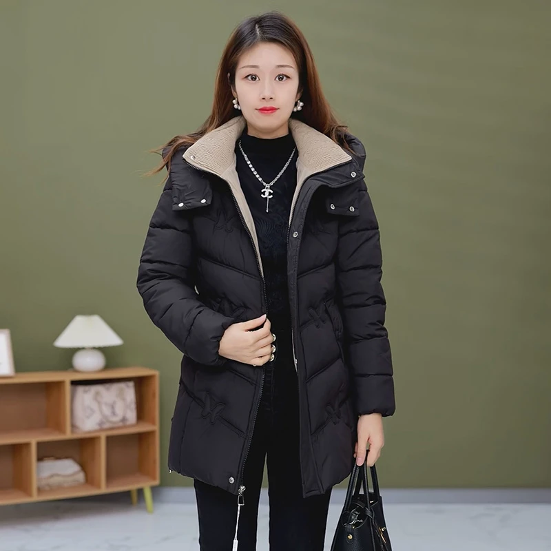 W183新品加厚中长款棉衣女时尚休闲中长款棉服时尚显瘦妈妈棉服