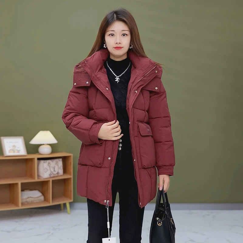W177新品时尚上衣休闲中长款棉衣棉服时尚外套显瘦时髦妈妈装